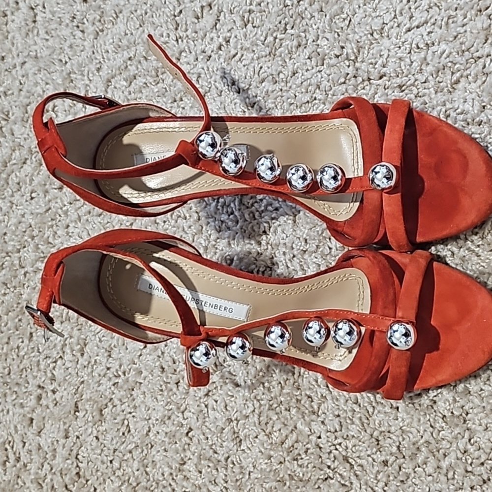 Burnt orange DVF sandals 4 1/2 inches high